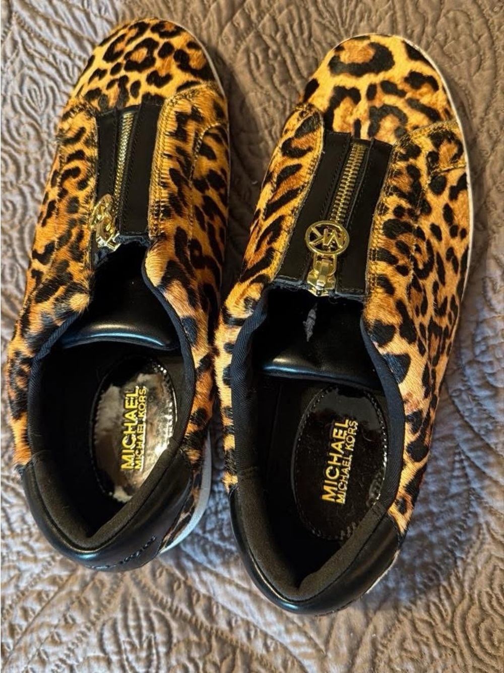 Michael Kors Black Leather Upper Sneaker - White Print